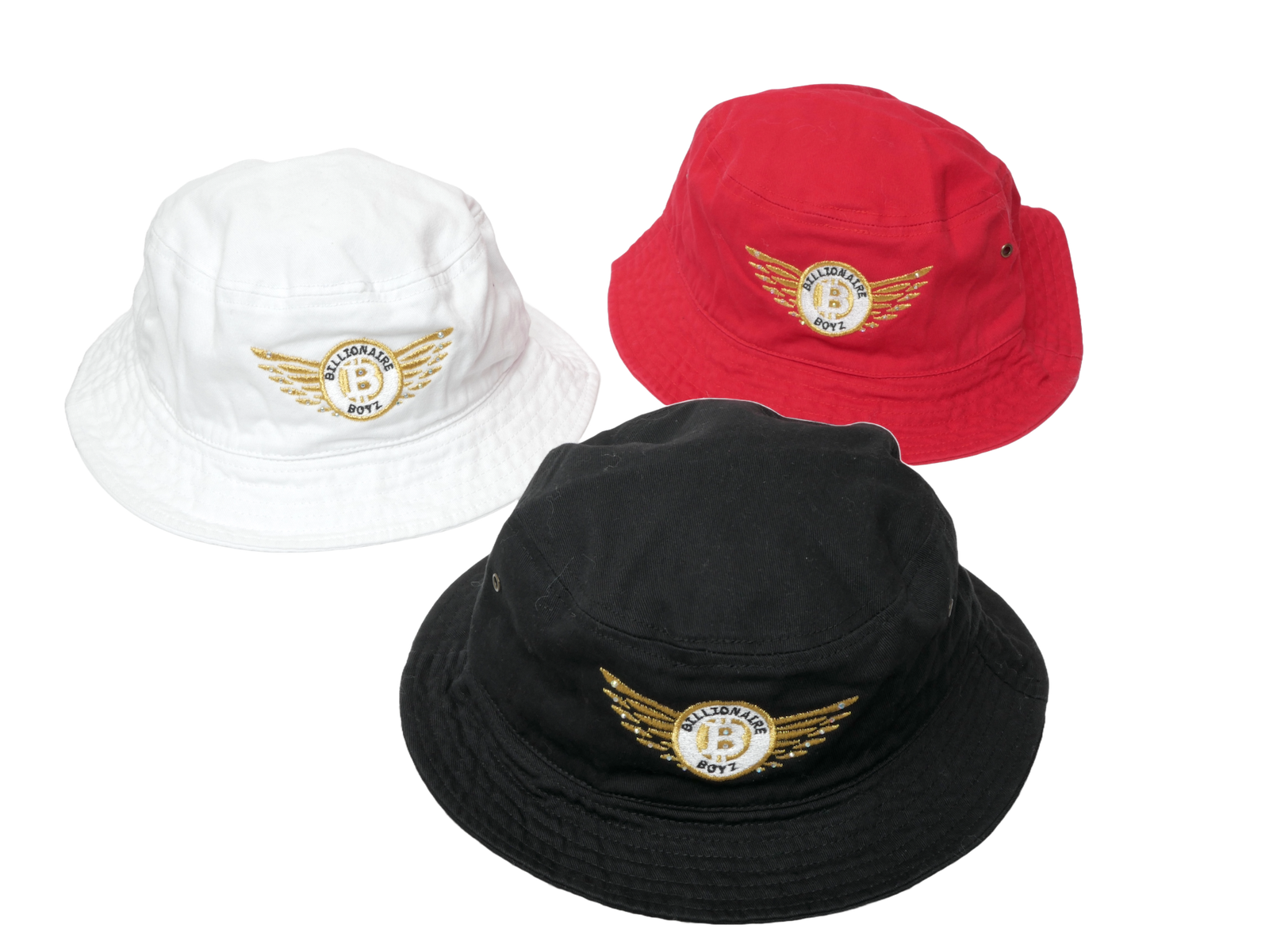 Two each of gray, white, and black shirts laying flat.